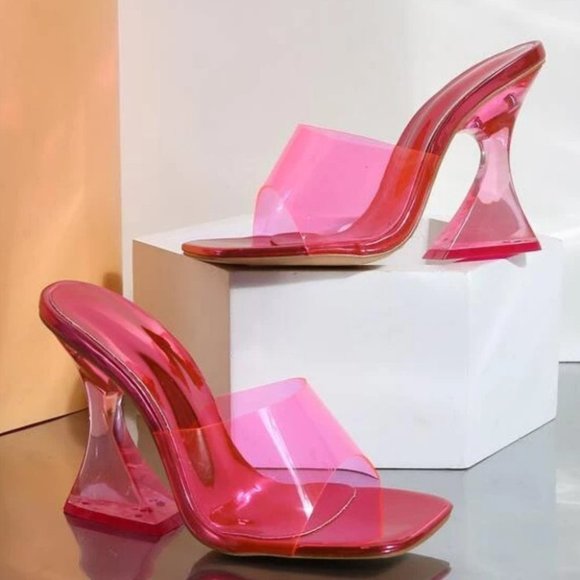 Clear Strap open toe Sculptural acrylic heels Pink - Picture 5 of 5